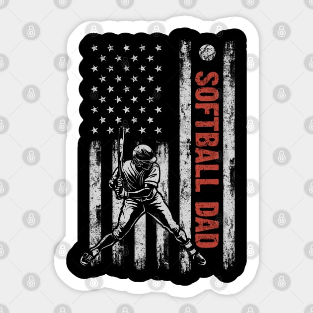 Softball Dad American Flag Father's Day 4th Of July Gift Sticker by snnt